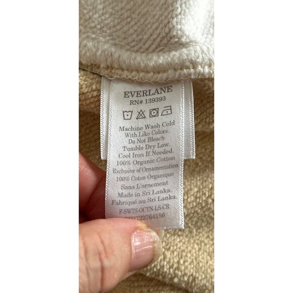 Everlane Color-block Sweatshirt Crewneck Organic Cotton Tan White Emblem Size La - Picture 8 of 8
